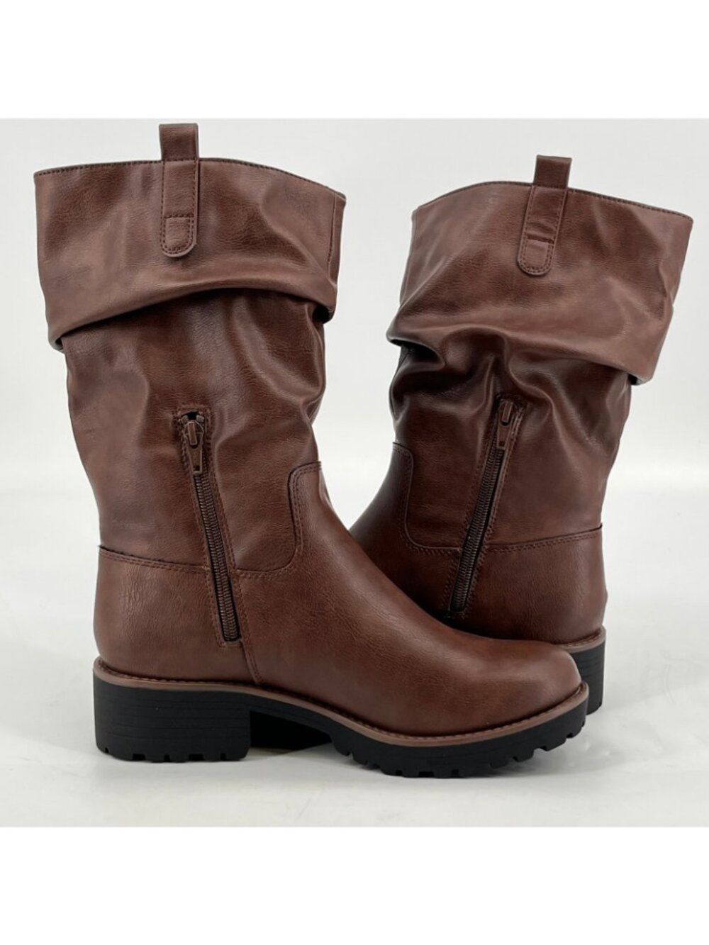 Sun + Stone Nelliee Mid-Calf Boots Brown Size 9 M Faux Leather Zipper Lug Sole - Picture 6 of 11